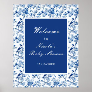 Chinoiserie Blue Birds and Flowers Baby Shower Poster