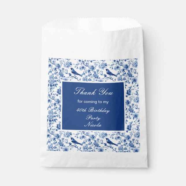 Chinoiserie Blue Birds and Flowers Birthday Favour Bags (Front)