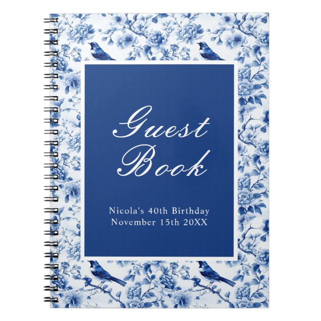 Chinoiserie Blue Birds and Flowers Birthday Notebook (Front)