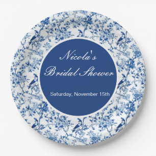 Chinoiserie Blue Birds and Flowers Bridal Shower Paper Plate