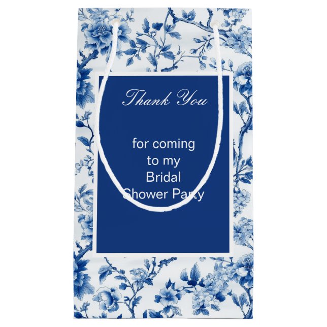 Chinoiserie Blue Birds and Flowers Bridal Shower Small Gift Bag (Front)