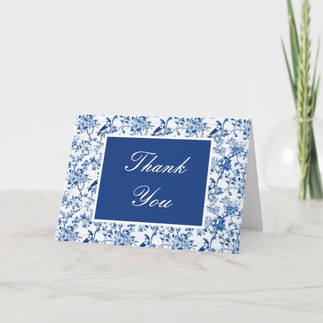 Chinoiserie Blue Birds and Flowers Bridal Shower Thank You Card (Front)