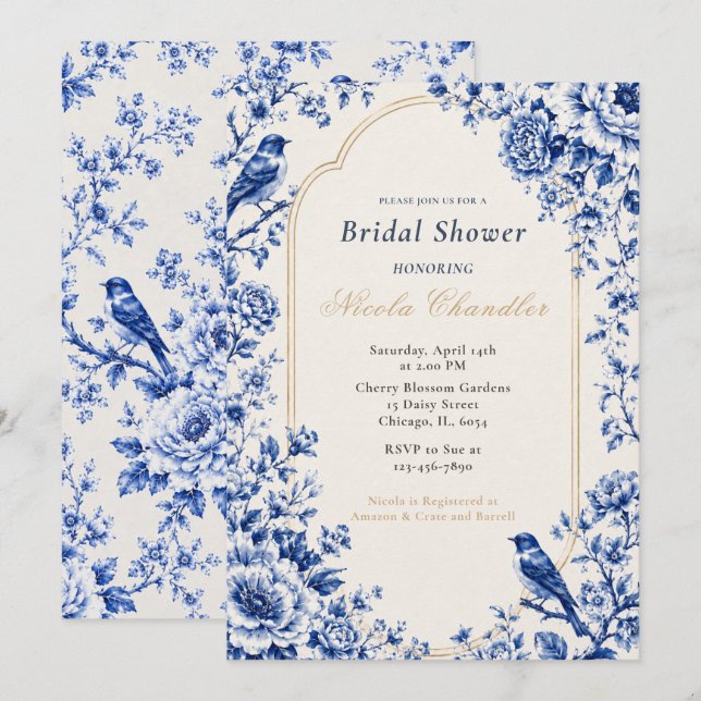 Chinoiserie Blue Bridal Shower Invitation (Front/Back)