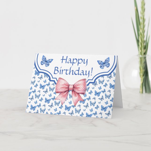 Chinoiserie Blue Butterfly Personalised Birthday  Card (Front)