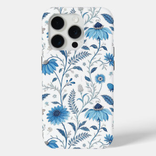 Chinoiserie Blue Echinacea Pattern iPhone 15 Pro Case