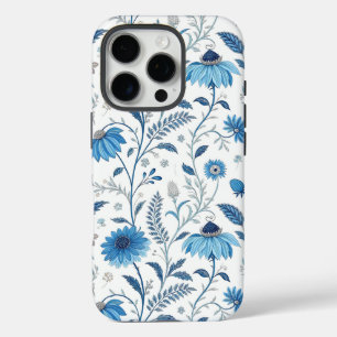 Chinoiserie Blue Echinacea Pattern iPhone 16 Pro Case