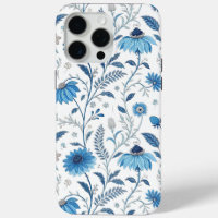 Chinoiserie Blue Echinacea Pattern
