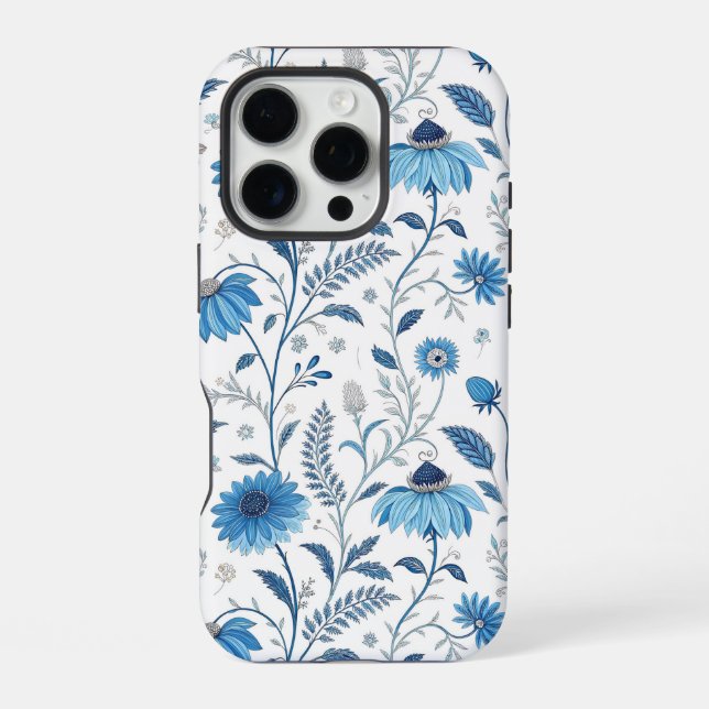 Chinoiserie Blue Echinacea Pattern iPhone Case (Back)