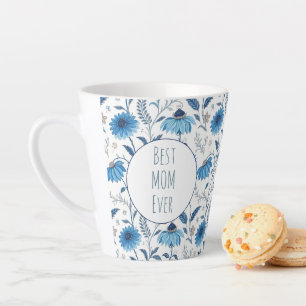 Chinoiserie Blue Echinacea Pattern Latte Mug