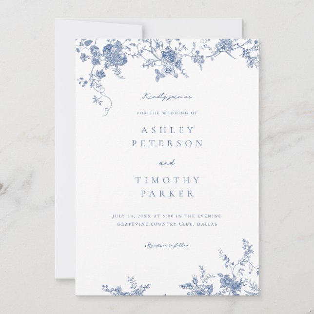 Chinoiserie Blue Elegant Wedding Invitation (Front)