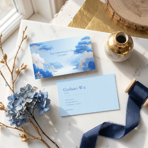 Chinoiserie Blue Floral and Gold Pine Tree Frame Business Card