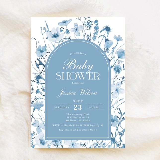 Chinoiserie Blue Floral Baby Boy Shower Invitation (Creator Uploaded)