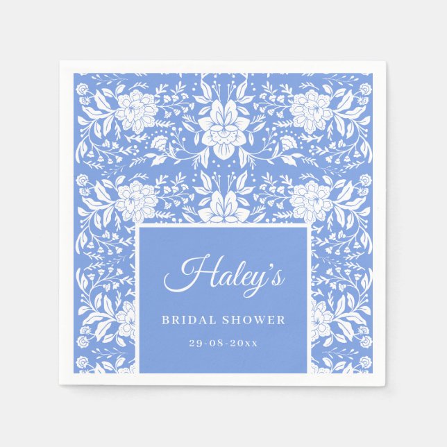 Chinoiserie Blue Floral Bridal Shower Paper Napkin (Front)