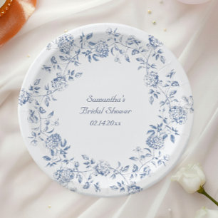 Chinoiserie Blue Floral Bridal Shower  Paper Plate