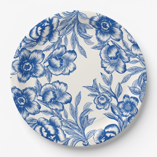 Chinoiserie blue floral Thats Amore Bridal Shower  Paper Plate (Front)