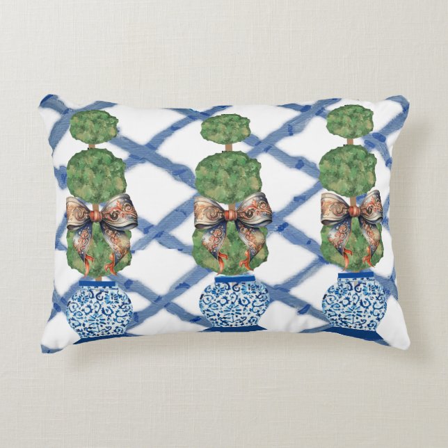 Chinoiserie Blue Ginger Jars lumbar Decorative Cushion (Front)