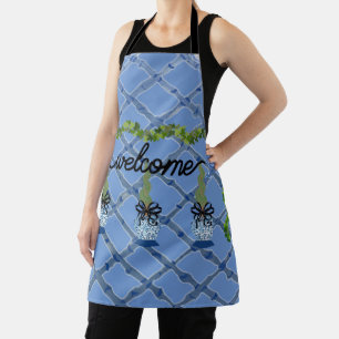 Chinoiserie Blue Ginger Jars Topiary Apron