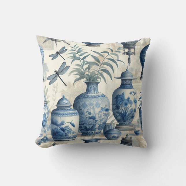 Chinoiserie Blue Jar Cushion (Front)