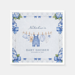 Chinoiserie Blue Jean Denim bow Baby Shower Napkin