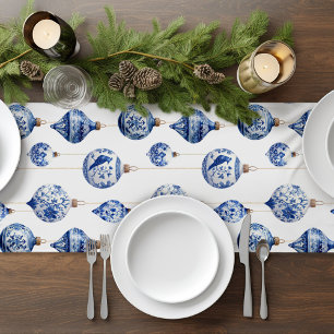Chinoiserie Blue Ornaments Christmas Short Table Runner