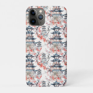 Chinoiserie Blue Pagoda Pink Blossom Floral Case-Mate iPhone Case