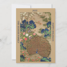 Chinoiserie Blue Peacock with Exotic Flower Garden