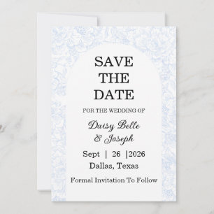 Chinoiserie Blue Peony Wedding Save The Date Invitation