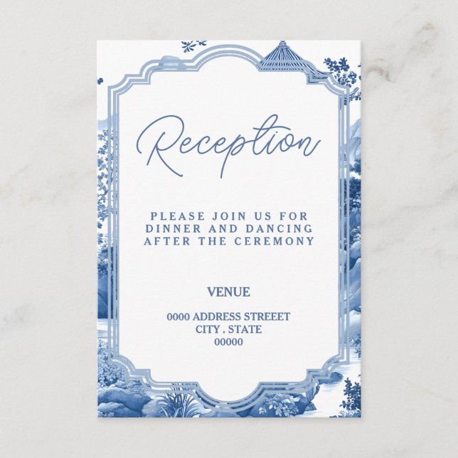Chinoiserie Blue Reception Card  (Front)
