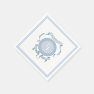 Chinoiserie Blue Ribbons Crest Shield Napkin