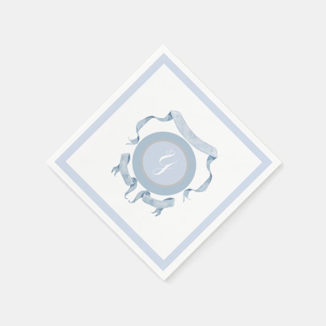 Chinoiserie Blue Ribbons Crest Shield   Napkin (Corner)