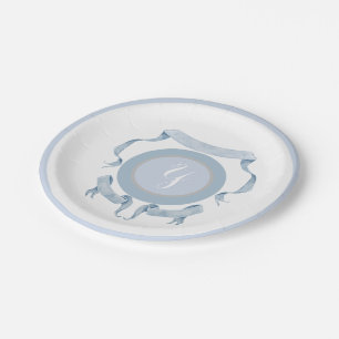 Chinoiserie Blue Ribbons Crest Shield  Paper Plate