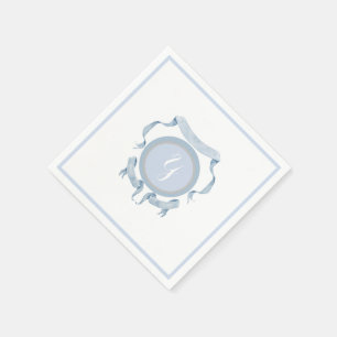 Chinoiserie Blue Ribbons Logo Crest   Napkin