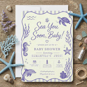 Chinoiserie Blue Sea You Soon Baby Shower Invitation