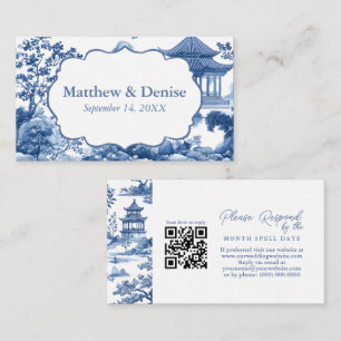 Chinoiserie Blue Toile Elegant Pagoda Wedding RSVP Enclosure Card