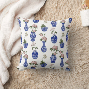 Chinoiserie blue vases and flowers cushion
