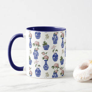Chinoiserie blue vases and flowers mug