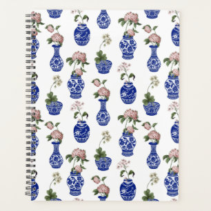 Chinoiserie blue vases and flowers planner