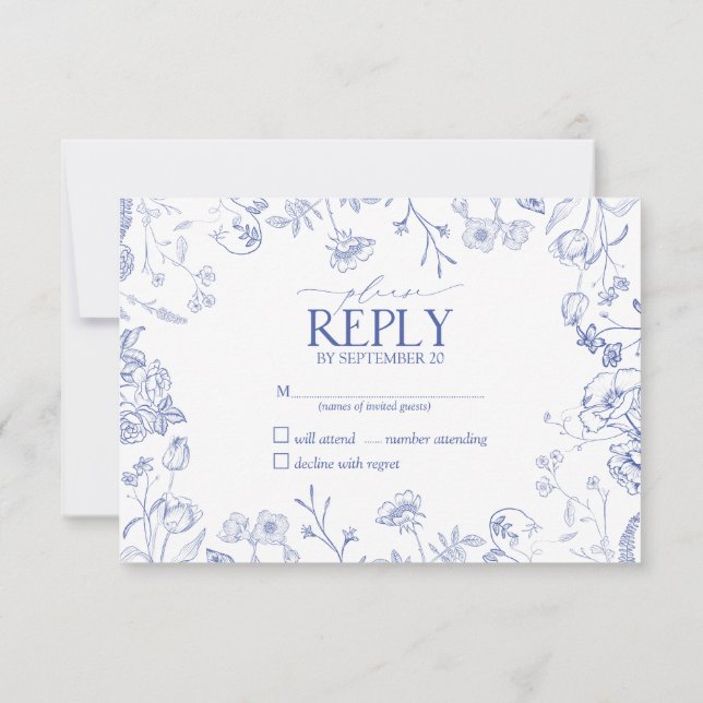 Chinoiserie Blue Victorian Floral No Menu RSVP (Back)