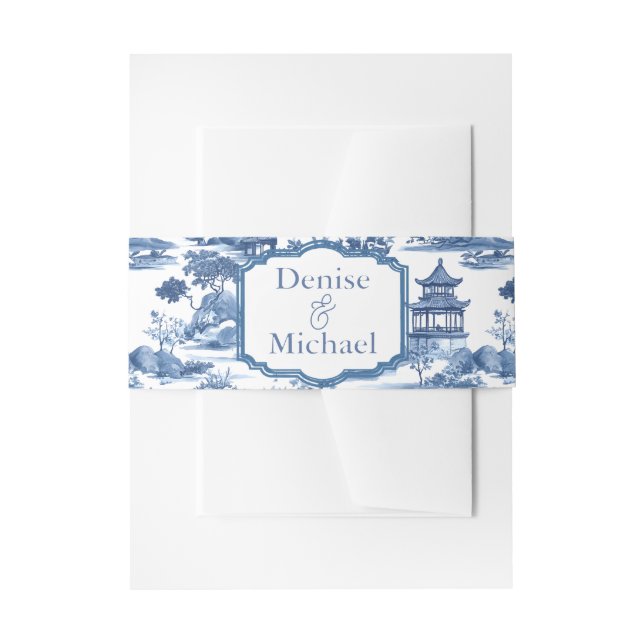 Chinoiserie Blue Wedding  Invitation Belly Band (Front Example)