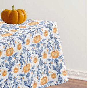  Chinoiserie Blue White Autumn Orange Pumpkins Tablecloth