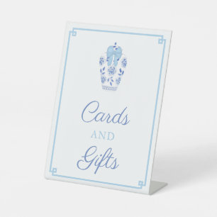 Chinoiserie Blue White Baby Shower Cards And Gifts Pedestal Sign