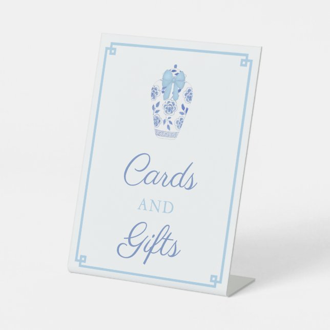 Chinoiserie Blue White Baby Shower Cards And Gifts Pedestal Sign (Front)
