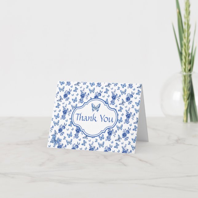 Chinoiserie Blue White Butterfly Personalised  Holiday Card (Front)