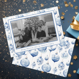 Chinoiserie Blue & White Christmas Ornaments Photo Holiday Card