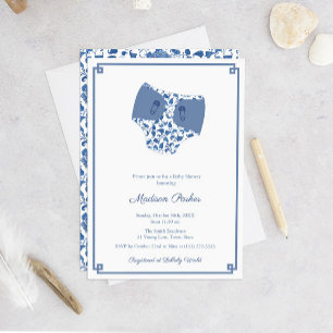 Chinoiserie Blue & White Diaper Wipes Baby Shower Invitation
