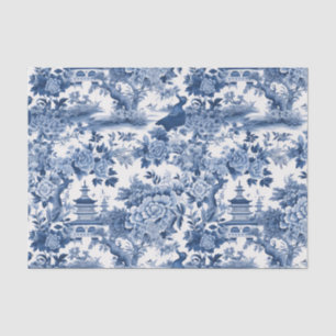 Chinoiserie Blue White Floral Painting Decoupage Tissue Paper