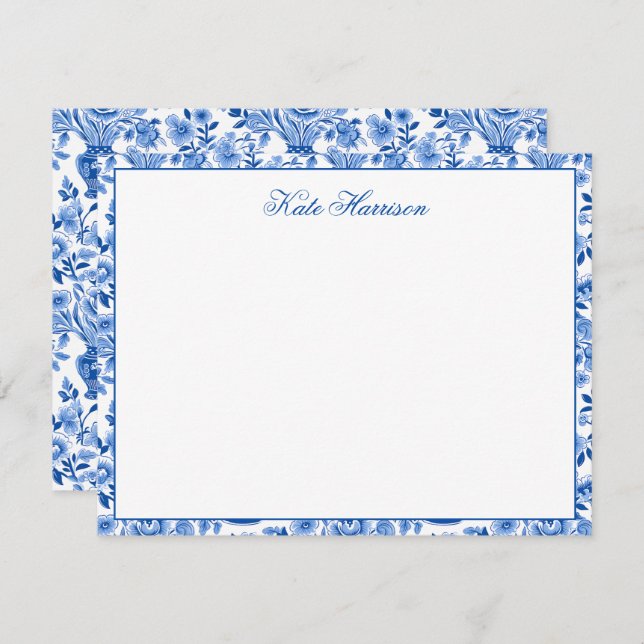 Chinoiserie Blue & White Ginger Jar Floral Vases Card (Front/Back)