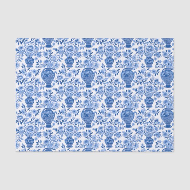 Chinoiserie Blue & White Ginger Jar Floral Vases Tissue Paper (Front)