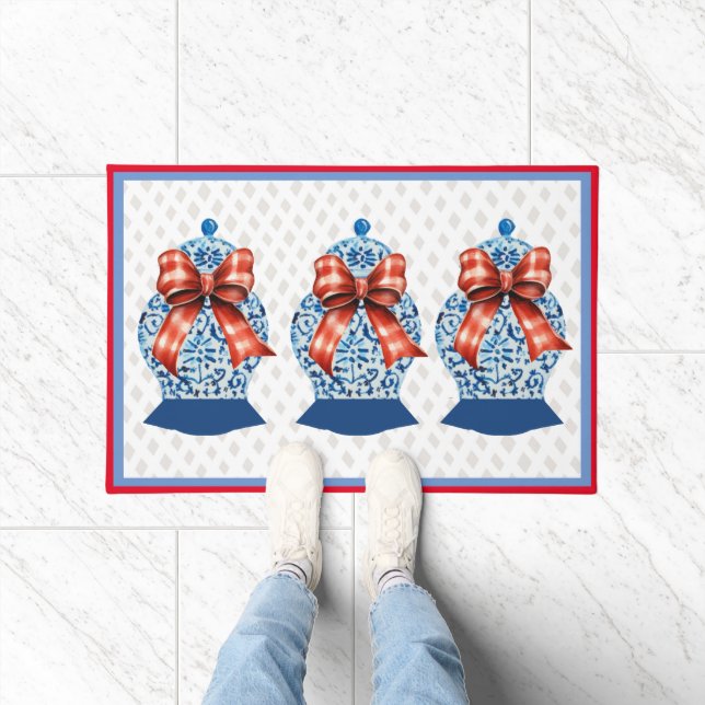 Chinoiserie Blue White Ginger Jar Rug Doormat (Indoor)