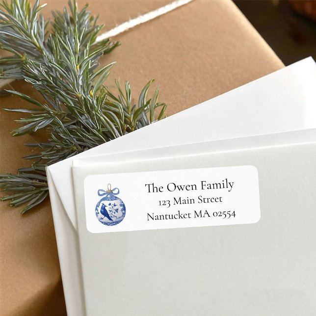 Chinoiserie Blue White Ornament Return Address (Blue ornament christmas return address labels
)